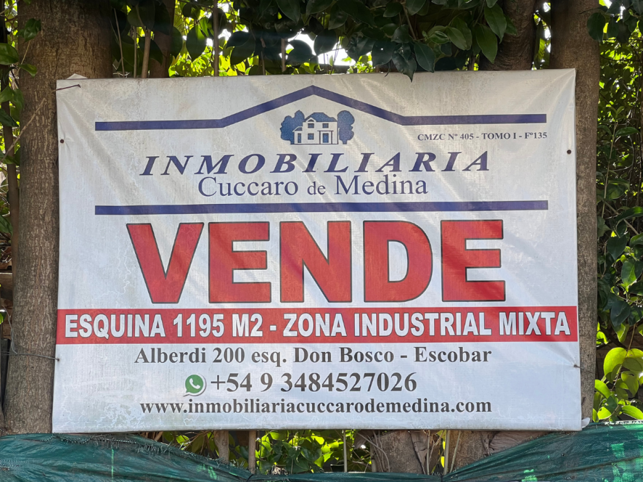 VENTA LOTE -apto GALPONES/TALLERES 1195 MTS2 - ESCOBAR (tiene construcciones)